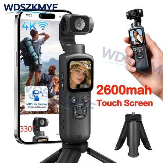 New Real 4K Action Camera With 330° Face Tracking Gimbal Stabilizer 75MP Pixels WiFi Function Pocket Gimbal Camera for Vlog