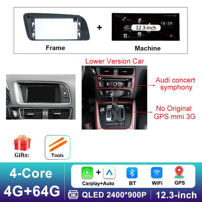 12.3 inch GPS Navigation Wireless Carplay Android 16 for Audi Q5 2009 - 2017 BT Car Multimedia Video Radio Player 4G Auto Tools