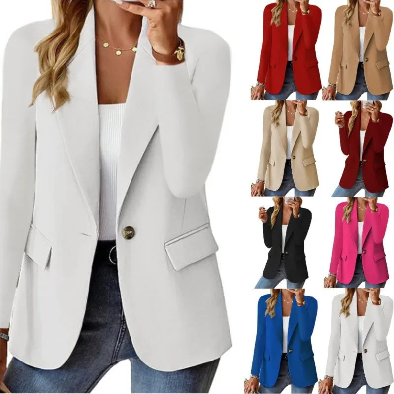 Black White Women's Suat Coat Office Elegant Blazer Soring Fall Casual Long Sleeve Pocket Slim Outerwears Blazer Mujer Women Top