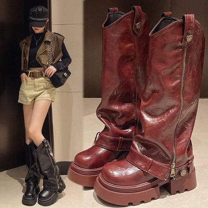 Women's Boots 2025 New Style Retro High Western Boots for Autumn and Winter Fashion Versatile Female Knight Boots