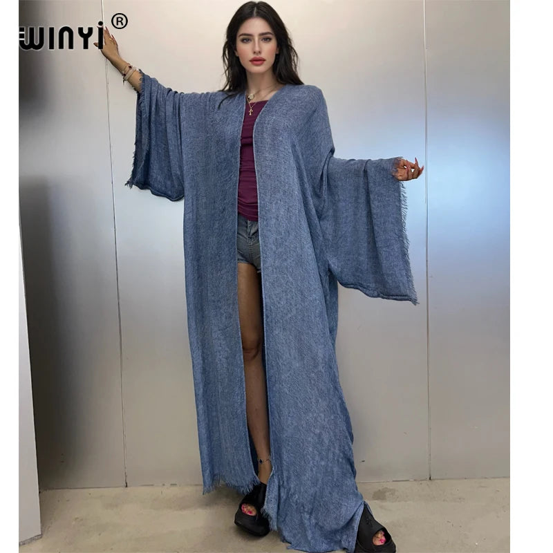 WINYI bohemian kimono kaftan beachwear Cardigan sexy  evening dress abaya dubai luxury cover-ups beach outfits women maxi dress