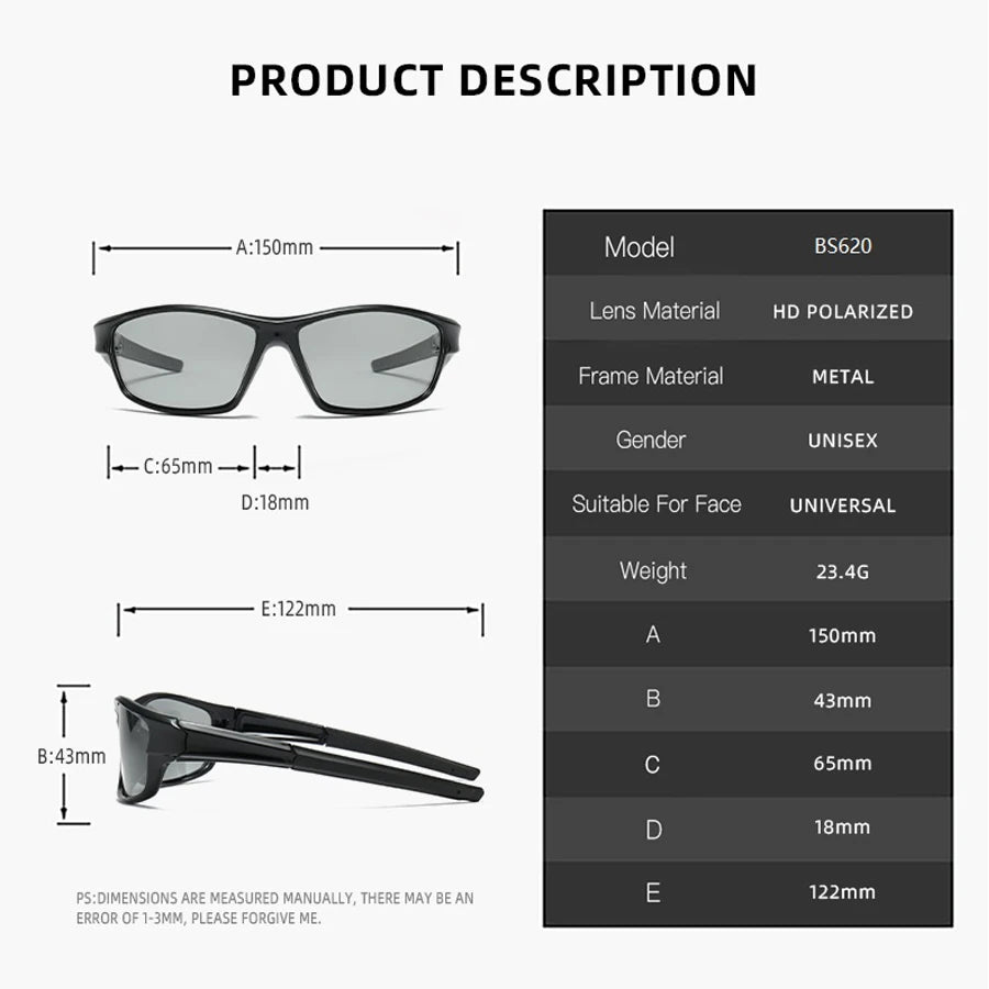 Photochromic Polarized Sports Vintage Sunglasses Men Women Fishing Cycling Driving Mountaineering Chameleon Sun Glasses UV400