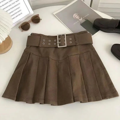Xpqbb Summer Pleated Skirt Women Korean Fashion with Belt Mini Skirts Girl Kawaii High Waist School Uniform A-Line Short Skirts