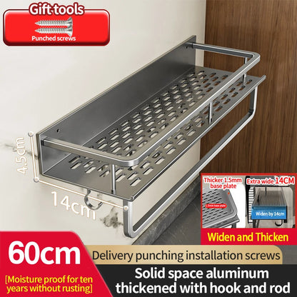 50CM/60CM Aluminum Bathroom Shelf Shelves Shampoo Makeup Storage Holder Kitchen Organizer Wall Mounted Rack Access