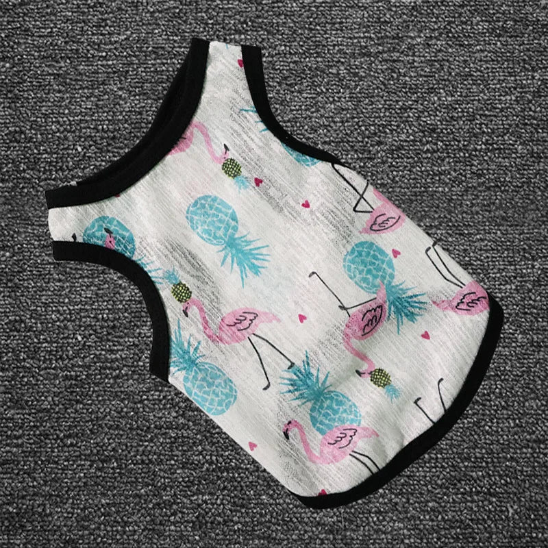 Cotton Pet Clothing Summer Sunscreen Vest Cool Breathable Dog Vest Cute Printed Puppy Dog T-shirt for Small and Medium Dogs Cats