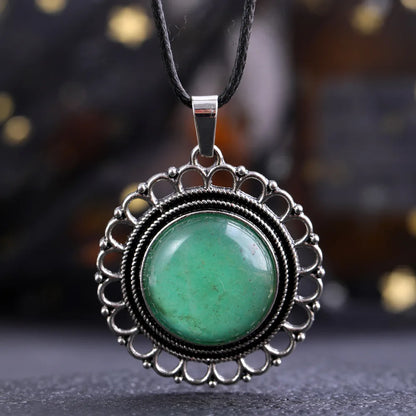 Lace Agate Necklace Vintage Style Round Pendant Necklace Handmade Necklace Gemstone Necklace Crystal Stone Necklace for Women