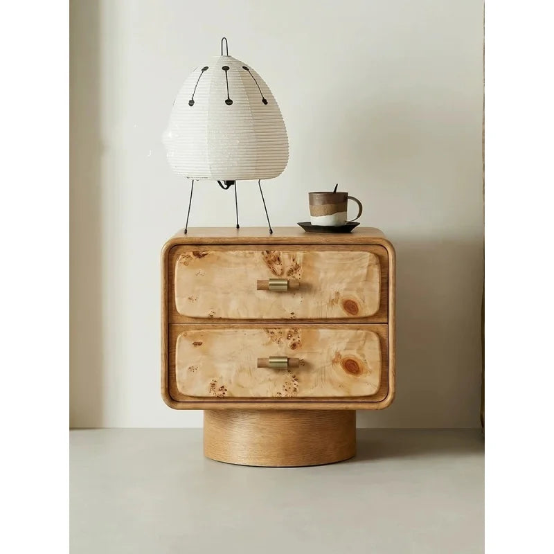 Medieval-style bedside table, household bedroom drawer, solid wood storage cabinet, natural high-grade tree burl,side cabinet