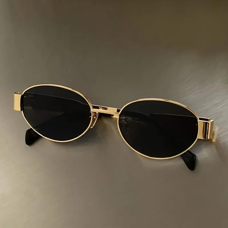 New Trendy Oval Sunglasses for Women Luxury Metal Frame Sun Glasses Ladies Classic Vintage Round Shades Unisex ﻿