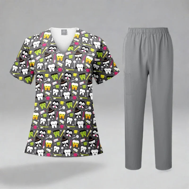 Animal Printing Surgery Scrubs Tops Pet Grooming Uniforms Beauty Salon Work Clothing Pet Clinic Veterinary Health Check Uniforms