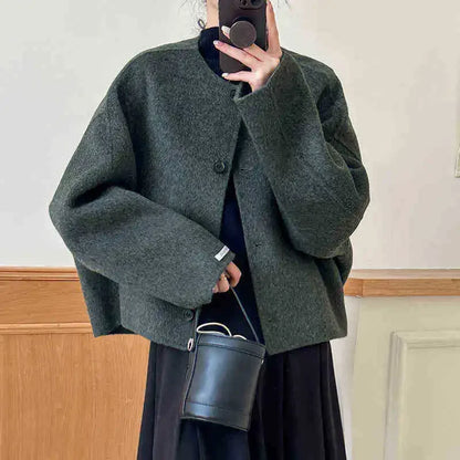 Loose Women's Jacket Grey Smoke New Autumn Winter Fashion Short Style Coat Casual Chic Style Chinese Brand Women's Outerwear