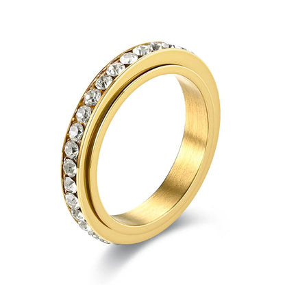 4MM Spinner Finger Rings For Women Crystal Rotatable Wedding Stainless Steel Ring Men Korean Anniversary Party Jewelry