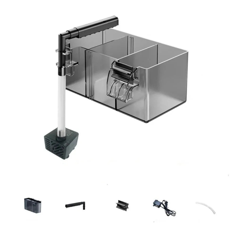 Wall Mounted Fish Tank Filter Box 3-in-1 Drip Flow Silent Operation Waterfall Filter Detachable Top Mounted Filter