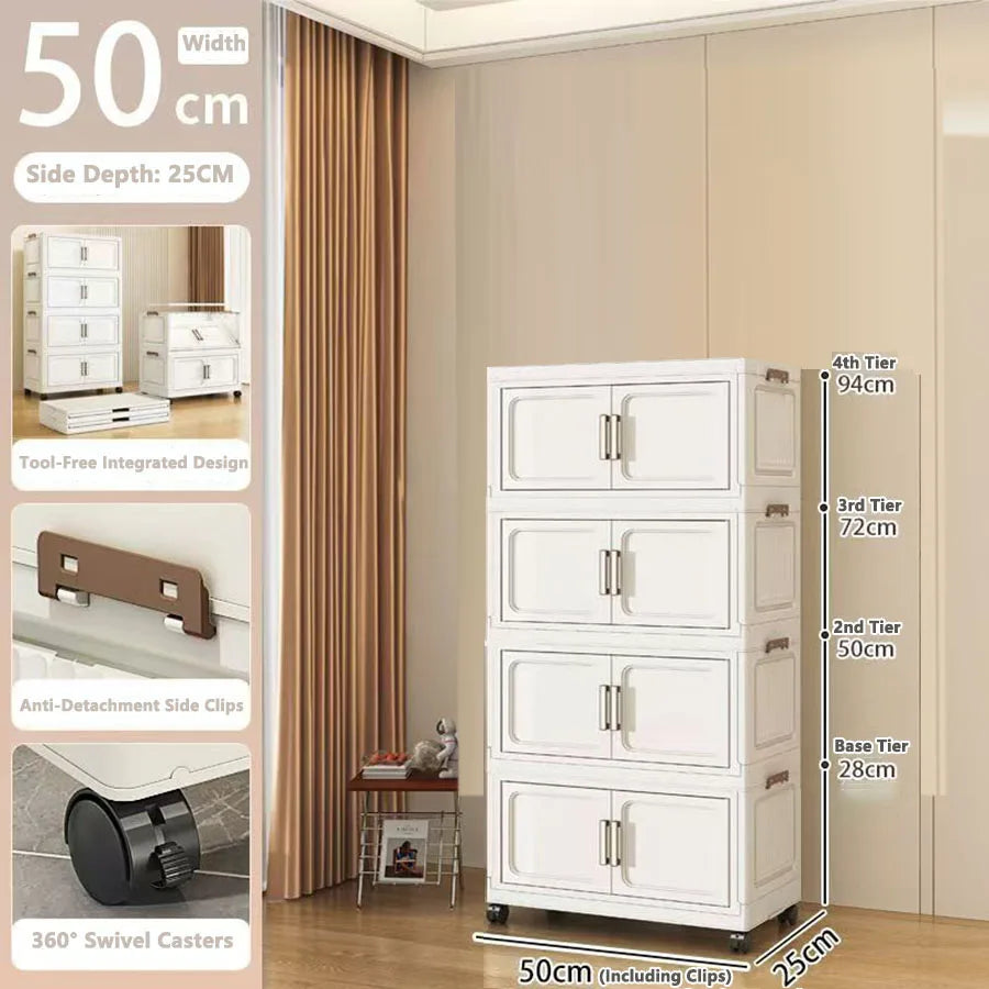 Folding Storage Cabinet with Drawers Home Organization Kitchen Bathroom Bedroom Multi-Functional Compact Closet Space Saver