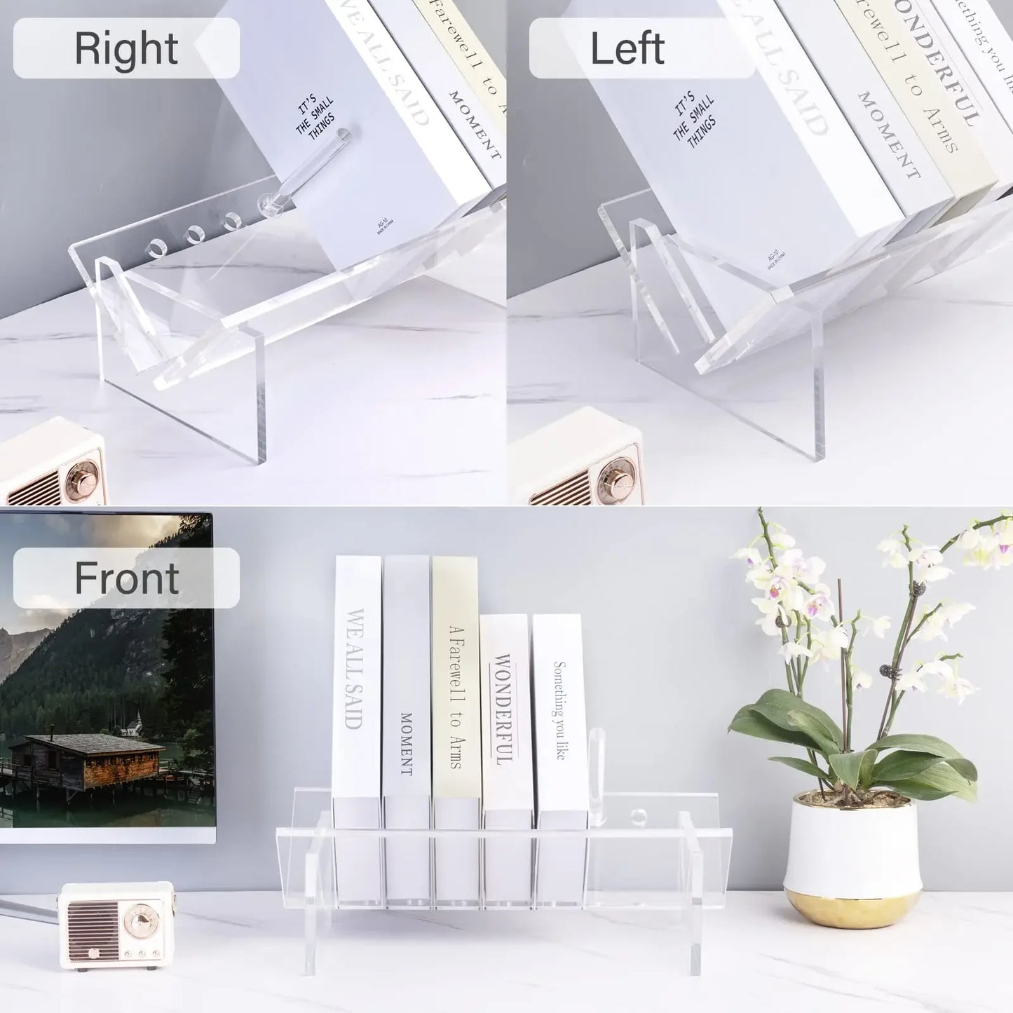 Acrylic Desktop Bookcase Book Storage Organizer Shelf Bookshelves Clear Modern Tabletop book magazine Rack for Office Home