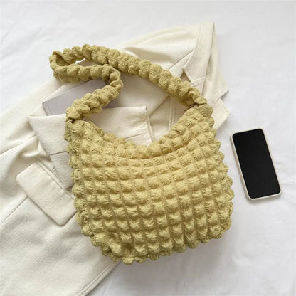 Crossbody Bag With Pleated Design Embroidered Plaid Shoulder Bag Underarm Bags Simple Large Capacity Quilted Tote Bags For Women