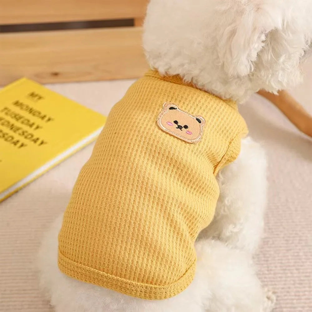 Cute Waffle Dog Clothes Breathable Thin Pet Cat Clothing Sweat-absorbent Solid Color Dog T-shirt