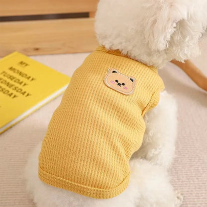 Cute Waffle Dog Clothes Breathable Thin Pet Cat Clothing Sweat-absorbent Solid Color Dog T-shirt