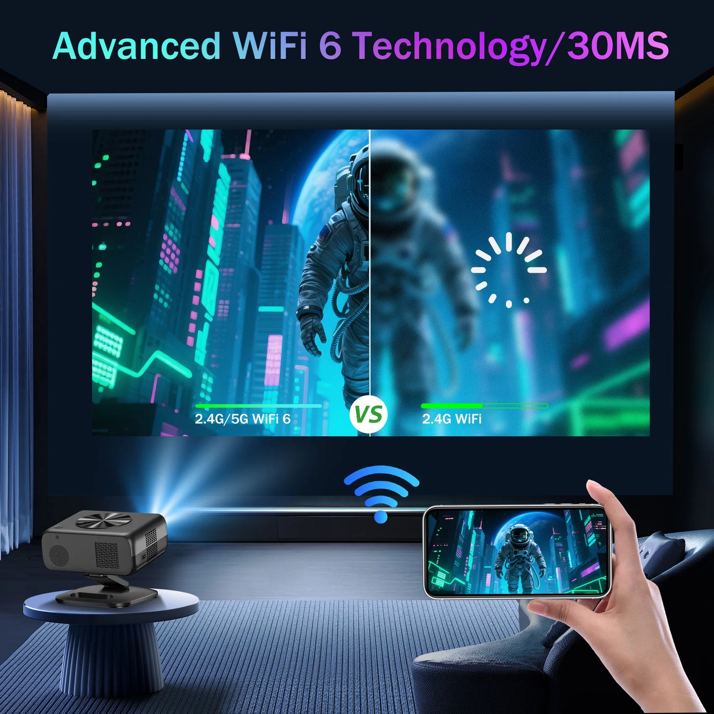XIWBSY 2025 Mini Projector 4K 25000Lumens Smart Projector Wifi6 BT5.3 LED Projector 8K Decode Portable Home Cinema Projector 64G
