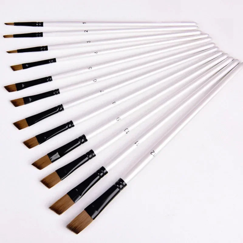 12pcs Nylon Hair Wooden Handle Watercolor Paint Brush Pen Set for Learning Diy Oil Acrylic Painting Art Paint Brushes Supplies