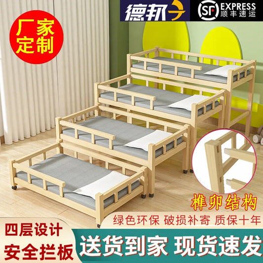 Upper And Lower Beds Push-pull Beds Log Economical Nap Beds Kindergarten Care Classes Pine Four-layer