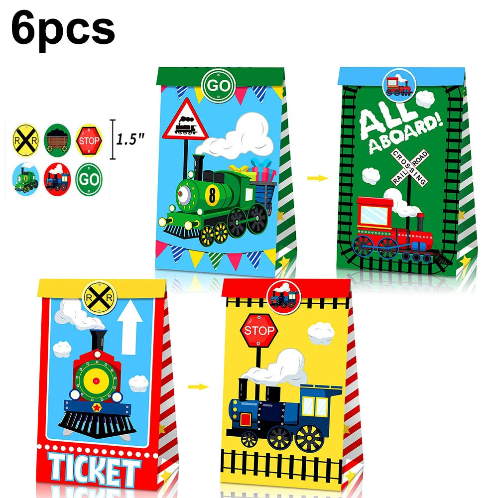 Train Party Supplies Drinking Straws Temporary Tattoos Keychains Slap Bracelets Stickers Goodie Bag Transportation Birthday Gift