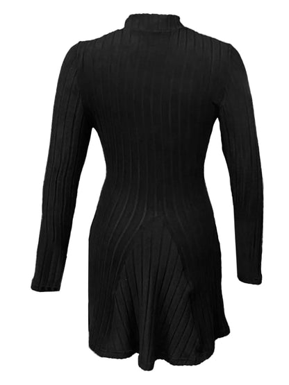Women Autumn Winter Knitted Dress Lady Casual Long Sleeve Half High Collar Mini Dress Versatile Black Dress Woman Youth Dresses