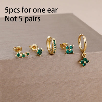 5PCS Stainless Steel Little Huggies Ear Stud Earrings Set For Women Tiny Crystal Zirconia Pendant Earrings Piercing Jewelry