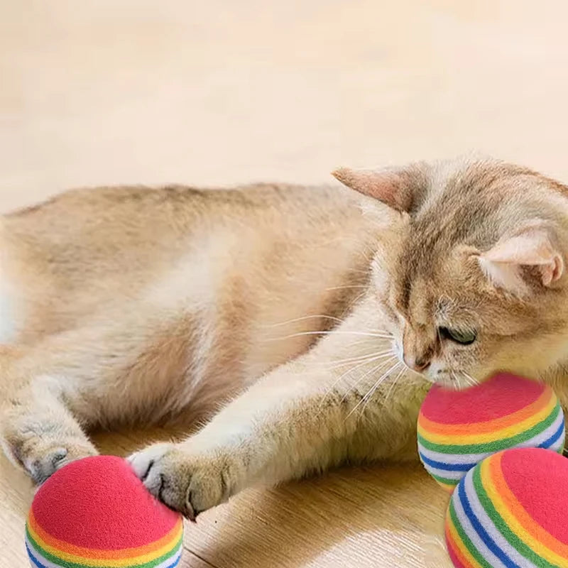 5/10/30PCS Rainbow EVA Cat Toys Ball Interactive Cat Dog Play Chewing Rattle Scratch EVA Ball Training Balls Pet Toys Supplies