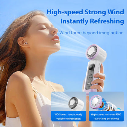 Portable Handheld Fan Transparent Design LED Digital Display 100 Gear Strong Wind Speed 135°Foldable 24-hour Battery Life F27