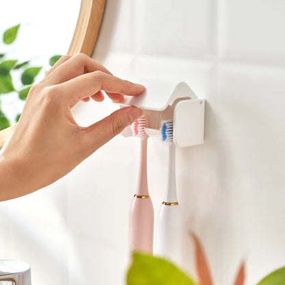 Simple Adhesive Toothbrush Holder Dustproof Toothbrush Holder 2 Head Toothbrush Holder Bathroom Storage