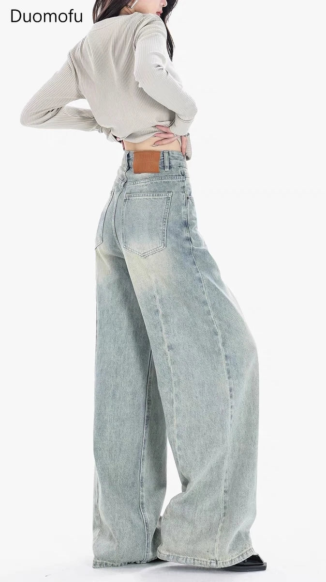 Duomofu Light Blue Autumn Vintage Classic Loose Female Jeans New Simple Button Fashion Casual Full Length Straight Women Jeans