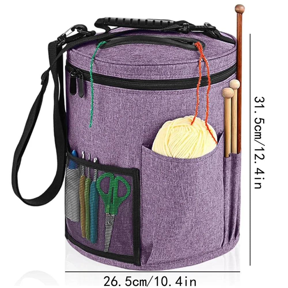 Knitting Tool Storage Bag Yarn Crochet Organizer Tote Bag Large Capacity Portable with Front Yarn Needles Hooks Pocket