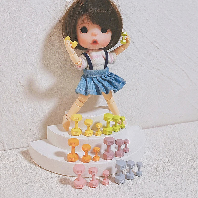 [JN] 1Pcs 1/12 Dollhouse Miniature Barbell Dumbbells Fitness Gym Mini Dumbbells Model Toys Weights Lifting Equipment Accessories