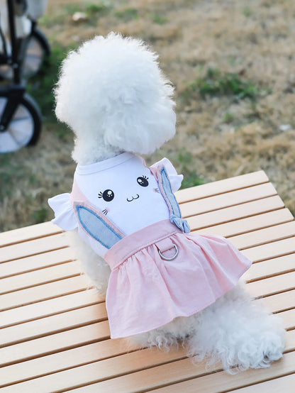 Pet Summer Clothing Thin Style Teddy Dog Clothes Cat Small and medium Dog dresses spring and Summer with lovely rabbit printing