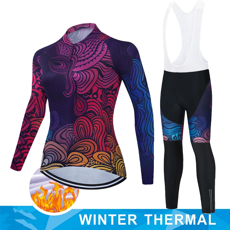 Women Winter Thermal Fleece Clothes 2026 Cycling Uniform Cycle Jersey Clothing Jerseys Pants Gel Bib MTB Jacket Suit Bike Outfit