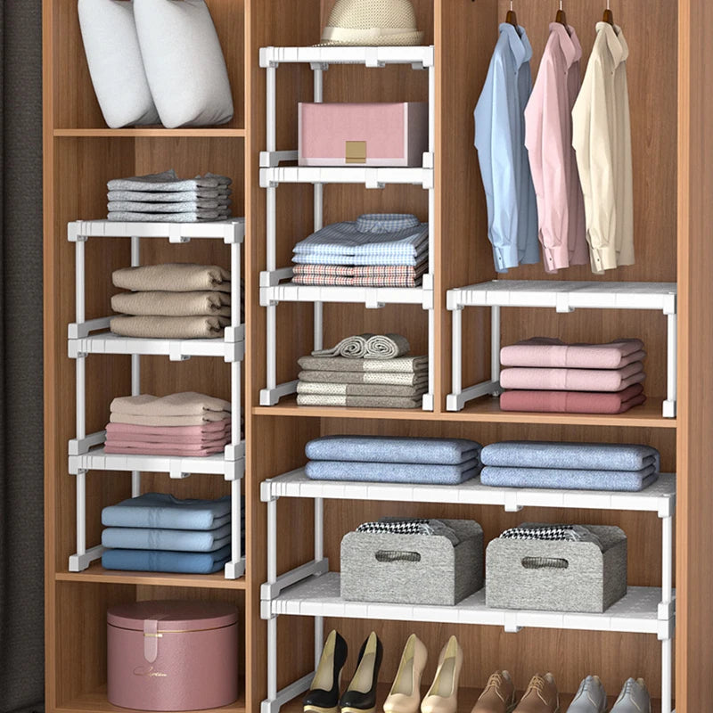 Closet Shelf Wardrobe Organizer Stackable Shelves Clother Storage Rack Telescopic Punch-Free Adjustable Wardrobe Divider Board