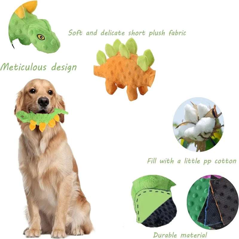 Pet Dog Squeaky Plush Dinosaur Toys Interactive Dog Indestructible Toys Plush Stuffing Pet Supplies Small Dog Chew Molar Toys