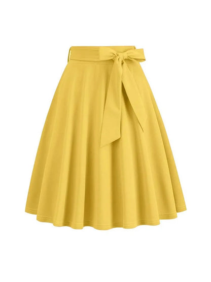 Women Retro Vintage Midi Long Skirt Solid Elegant Faldas High Waist A Line 50s Swing Skirts