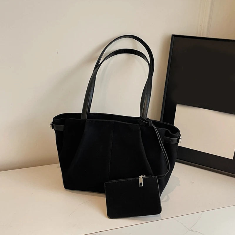 Suede Shoulder Bags for Women Large Capacity Totes Lightweight Underarm Bag Casual Shopper Handbag Solid Color Travel Bucket Bag