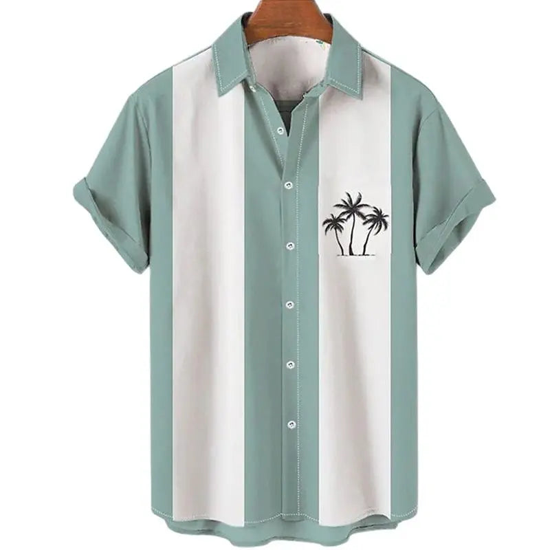 Hawaiian Shirt Men Summer 3d Coconut Tree Printed Holiday Short Sleeve Tops Tee Oversized Blouse Casual Dress