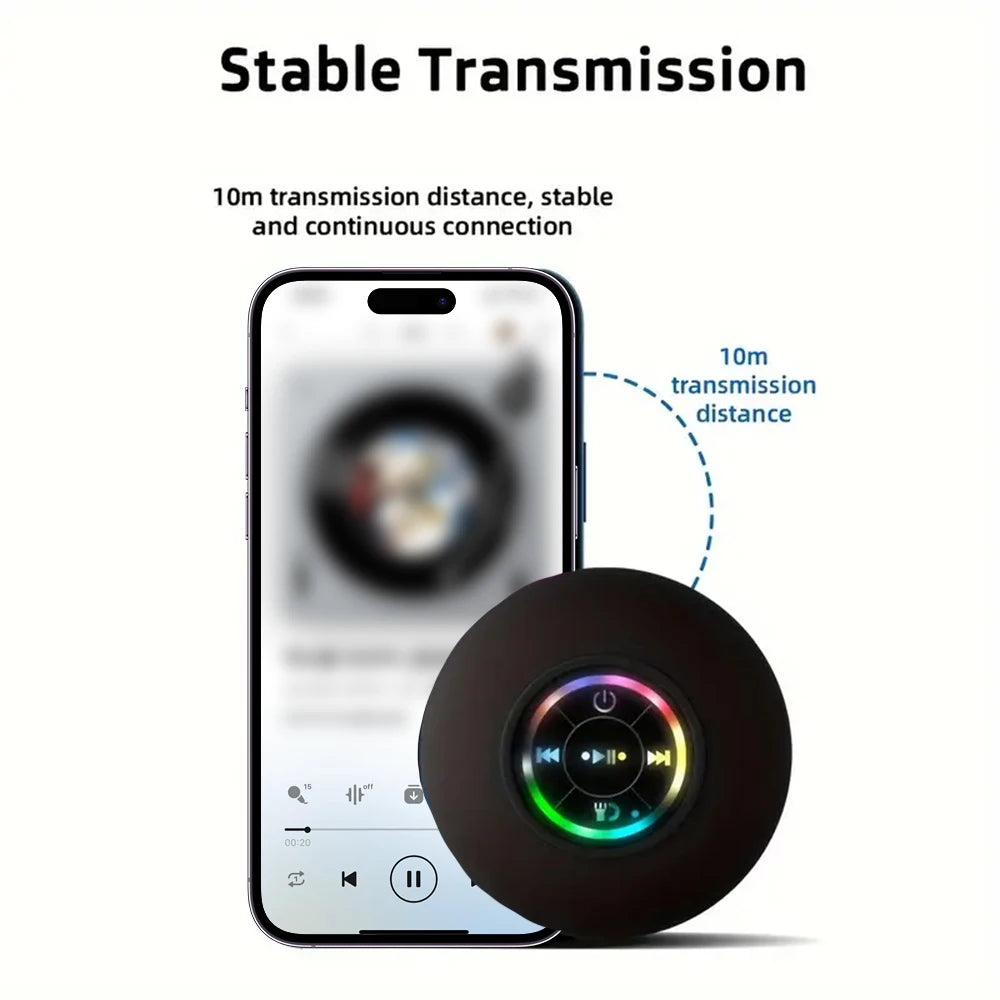 Portable Wireless Bluetooth 5.0 Speaker LED IPX4 Waterproof Loudspeaker Outdoor Bathroom Large Suction Cup Mini Stereo Sound Box