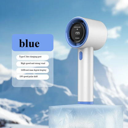 2026 New Portable Handheld Small Fan, 199-Speed Stepless High-Speed Intelligent Digital Display USB Charging Small Fan