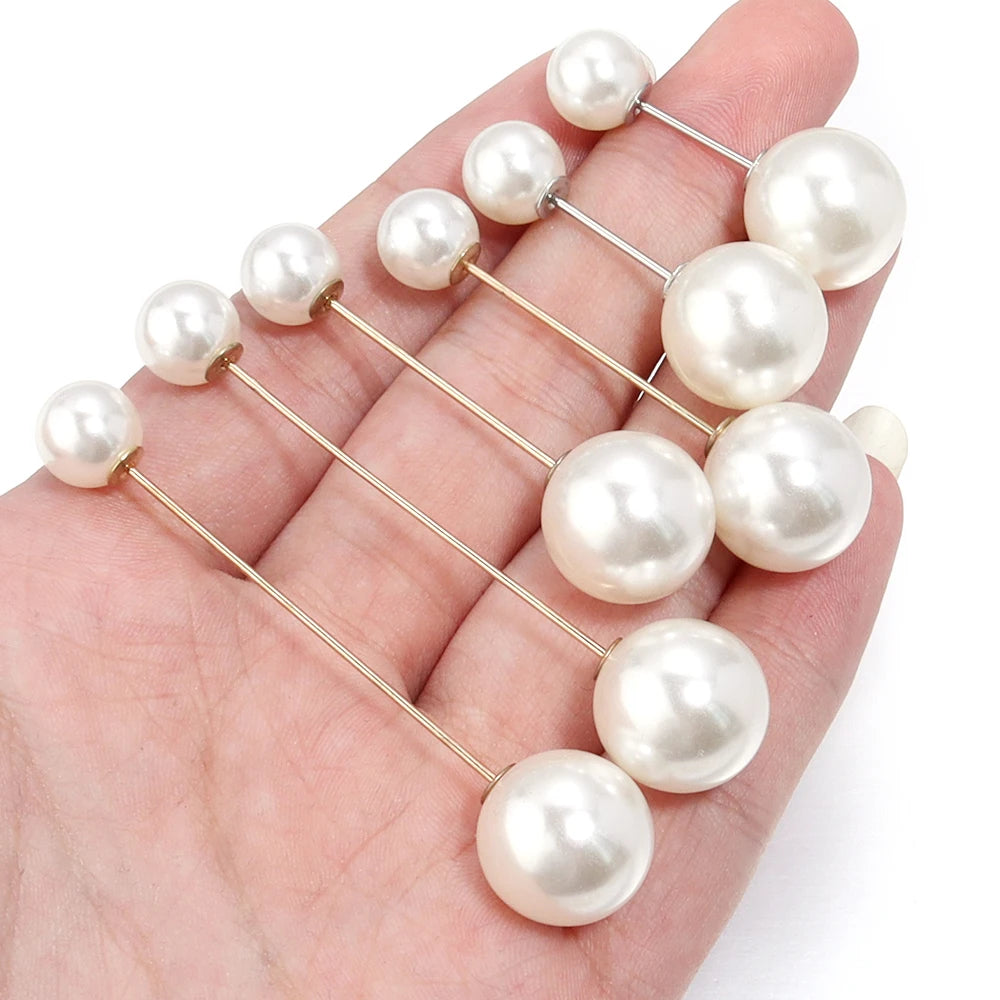 10pcs Imitation Pearl Brooch Pins 38/54/73mm Beige Double Pearl Safety Pins For Jewelry Making Party DIY Clothing Accessories