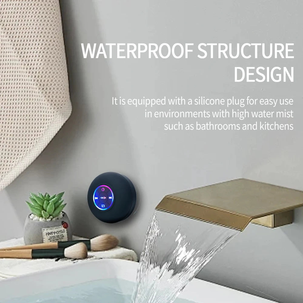 Portable Wireless Bluetooth 5.0 Speaker LED IPX4 Waterproof Loudspeaker Outdoor Bathroom Large Suction Cup Mini Stereo Sound Box