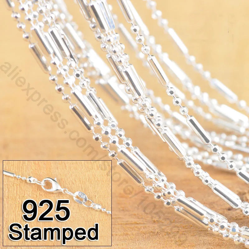 5PCS 16-30 Inches 925 Sterling Silver 1.5MM Bamboo Chain Necklaces for Women Men Wholesale Lobster Clasp Chains Jewelry Gifts