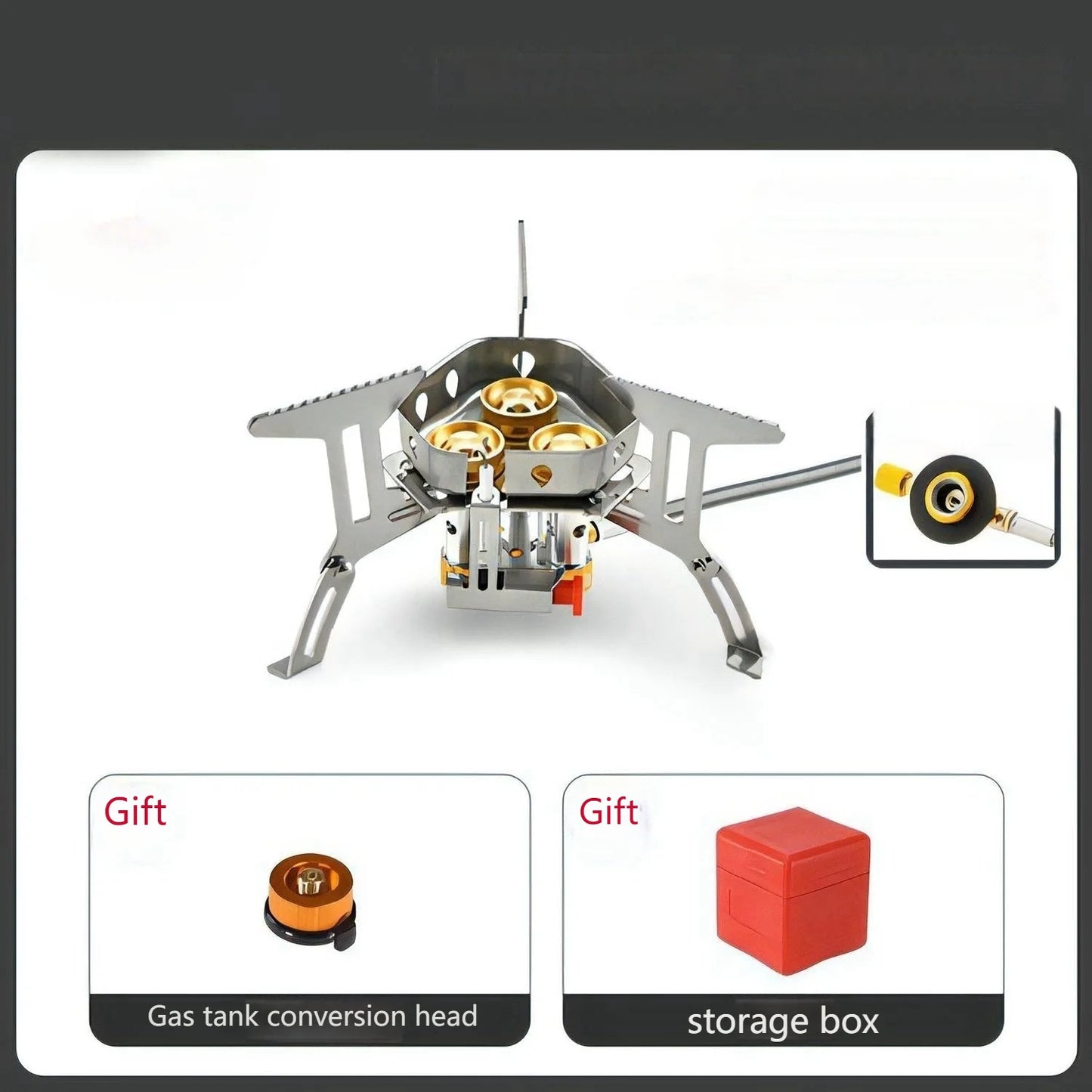 12800W High Power Outdoor Stove 3-Core Gases Burner Windproof Camping Stove with Adjustable Valve for Hiking Picnic Cooking
