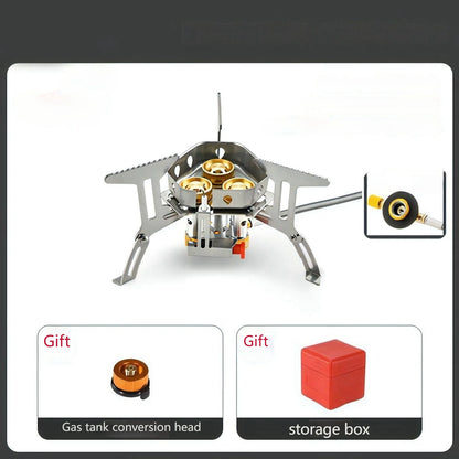 12800W High Power Outdoor Stove 3-Core Gases Burner Windproof Camping Stove with Adjustable Valve for Hiking Picnic Cooking