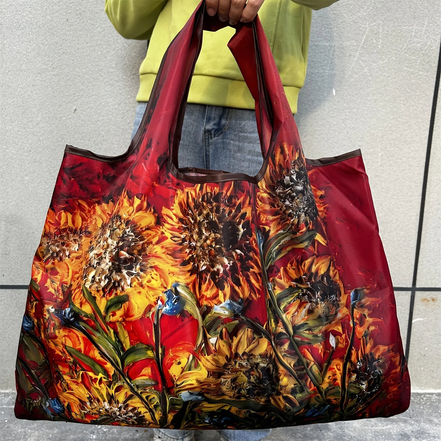Large Foldable Shopping Bag New Fashion Reusable Grocery Storage Bag Nylon Portable Shoulder Handbag for Travel Pocket Tote Bag