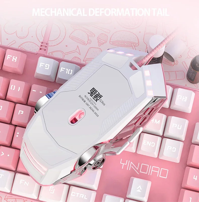 G30s Pink Mouse with RGB Backlit Light  Silence Click Wired Mice for PC