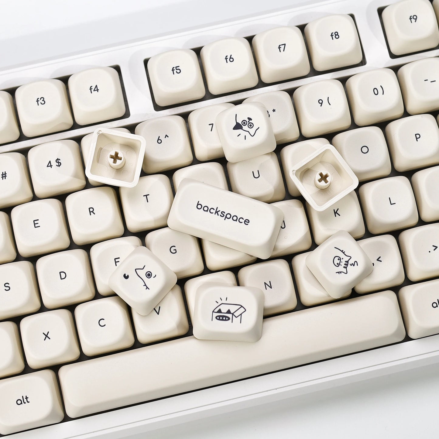 KBDiy Minimalist Style Keycaps Cute Milk White Cat PBT KOA Profile Alice ISO Keycap For 60 Mechanical Keyboard Gamer Aula F87